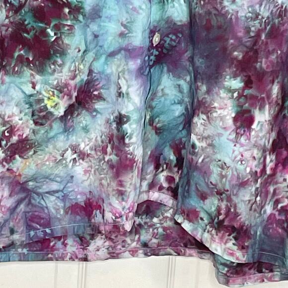 handmade tie dyed men's short sleeve camp shirt blue purple star sunburst - Picture 7 of 10